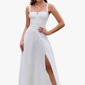 Elegant White Milkmaid midi Dress
